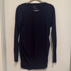 Shine Medium Navy Long Sleeve Scoop Neck Top with Ruching Side